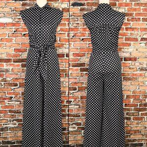 Vintage 70s Black & White Polka-dot CONNECTIONS Polyester Palazzo Pant Jumpsuit